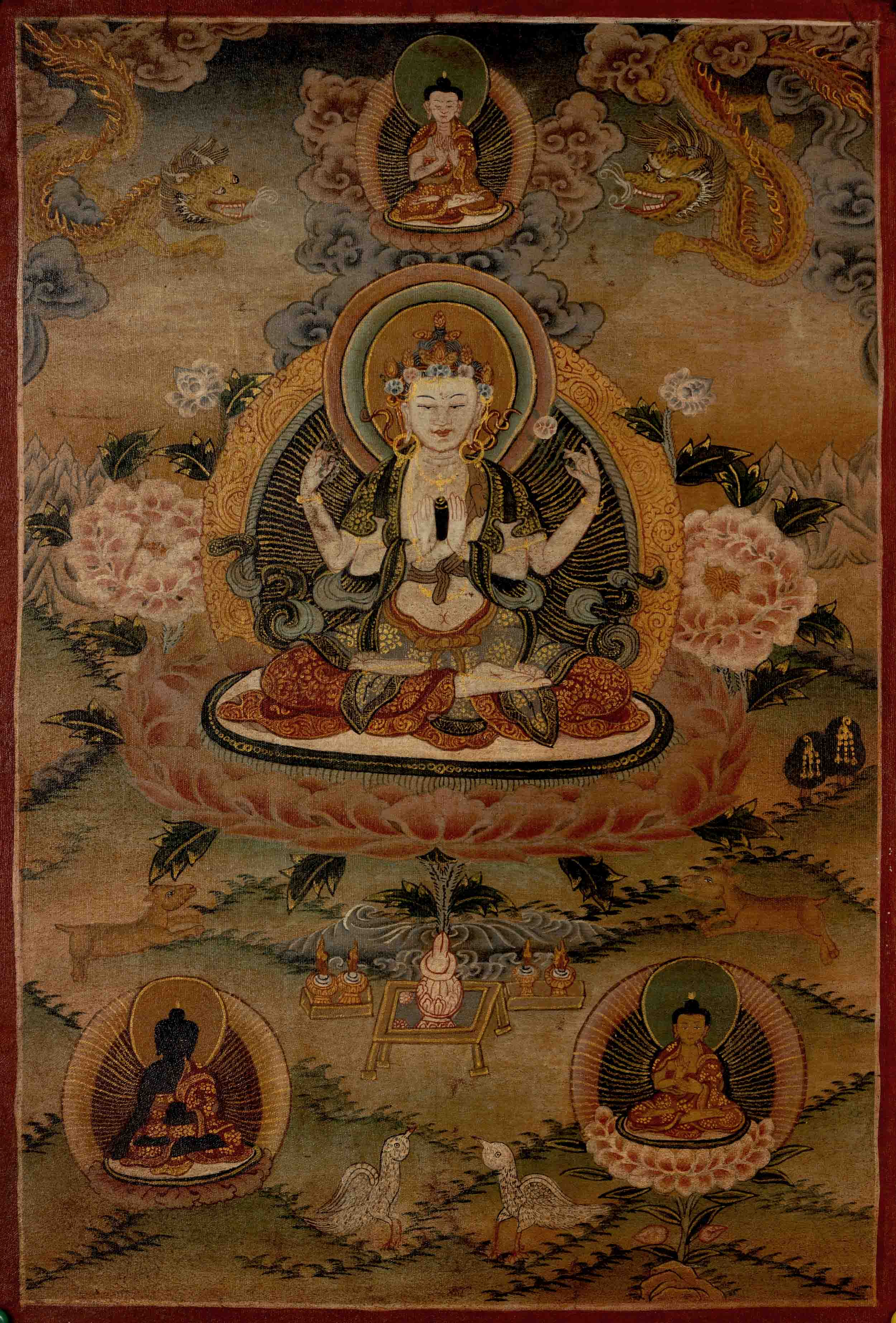 Avalokitesvara Chengrezig Followed By Other Bodhisattvas
