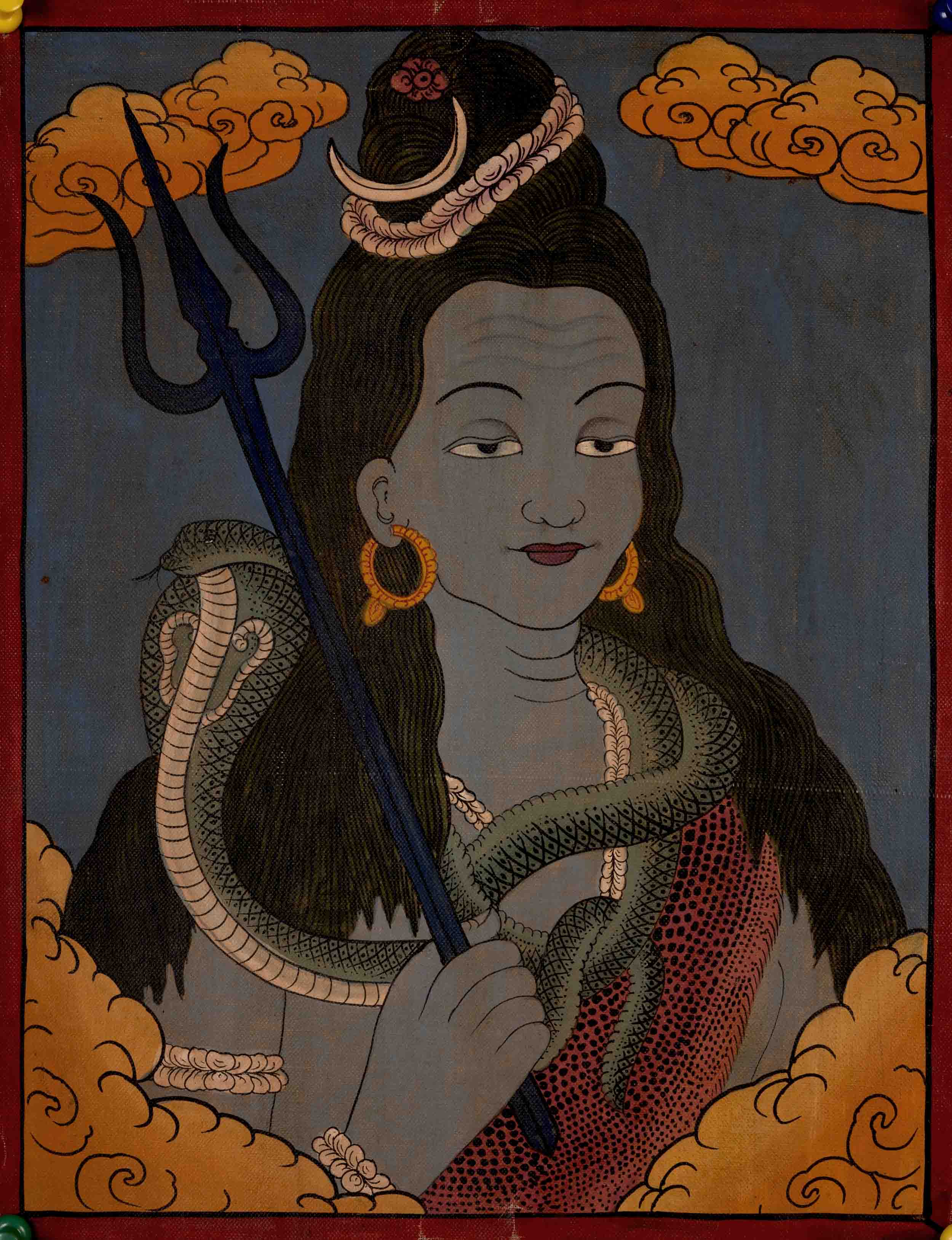 Original Hand-painted Lord Shiva Thangka Painting | Rare Collection Hindu Deity: Mahadev Thangka Art