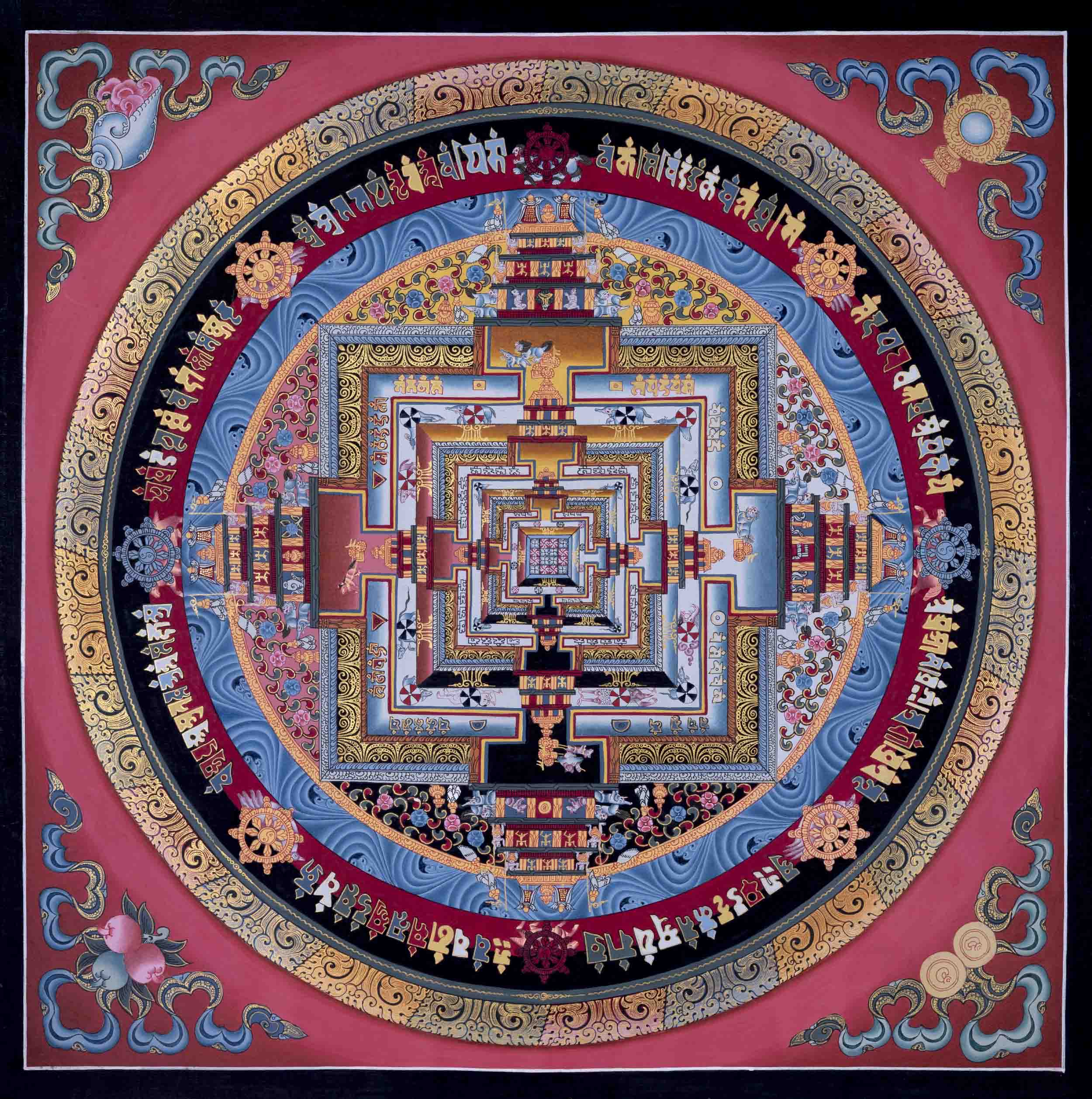 Fine Quality Kalachakra Mandala Palace representing the cosmos system with 24k gold work