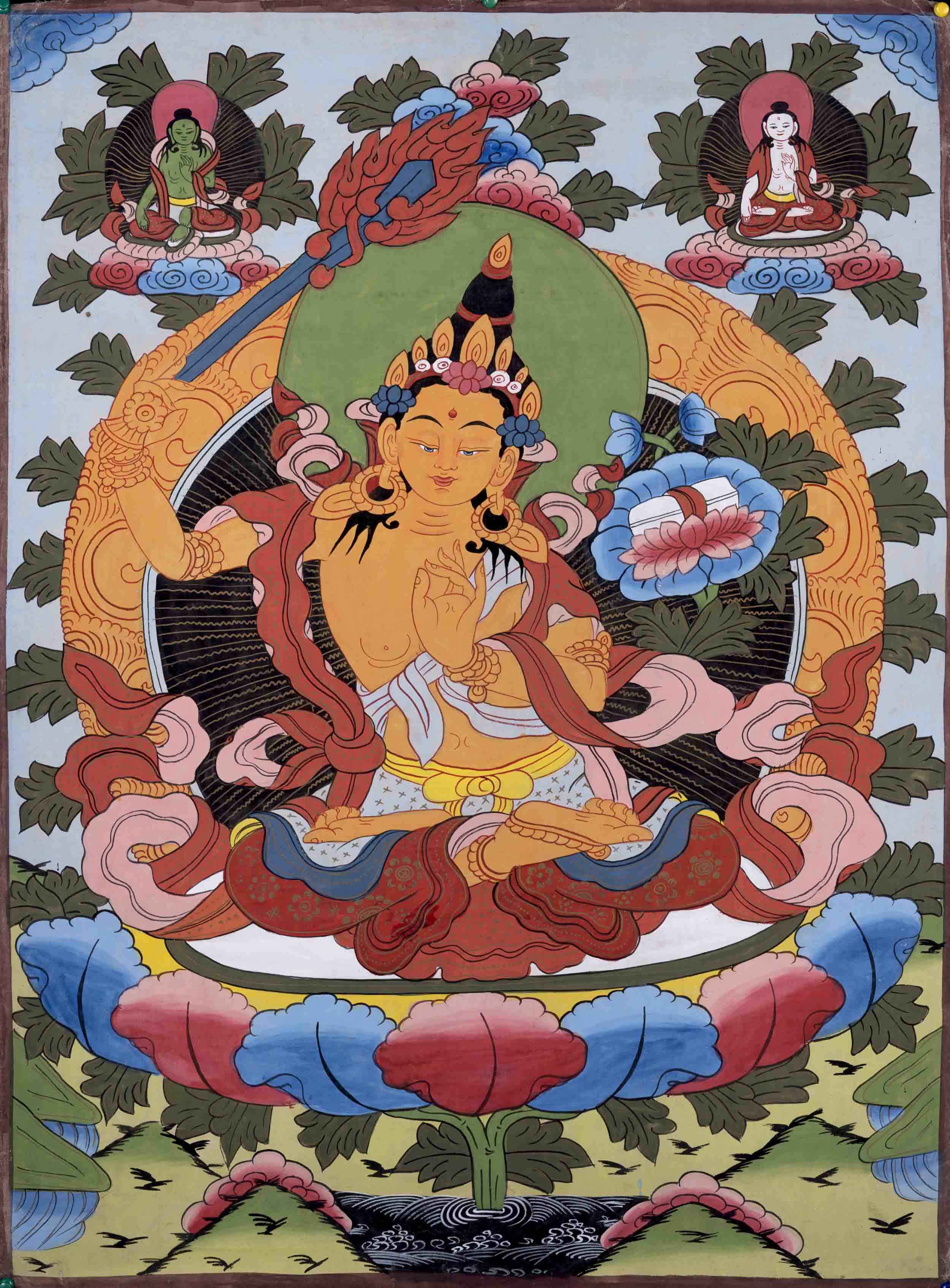30+ Years Old Manjushree Thangka Art | Tibetan Buddhist Bodhisattva Of Wisdom