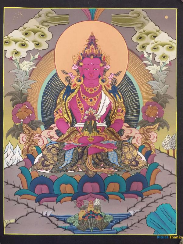 Original Hand-Painted Amitayus Buddha Thangka | Traditional Tibetan Buddhist Art