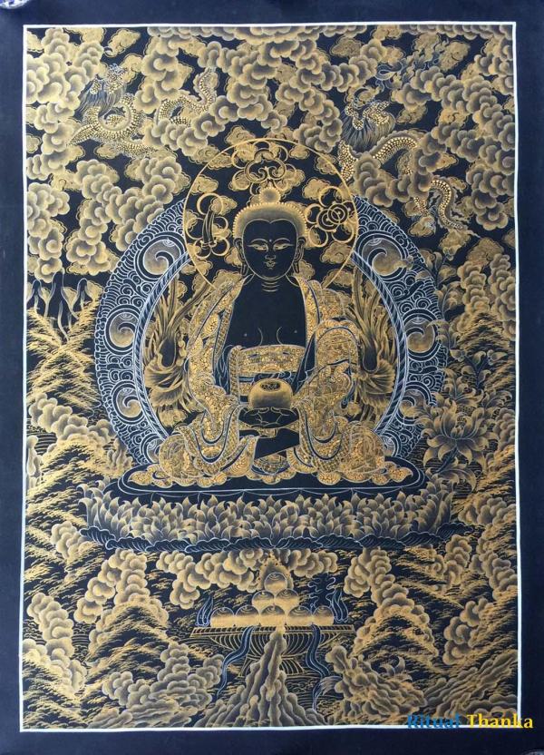 Amitabha Buddha Kalo Sunaulo ( Golden Black ) Thangka