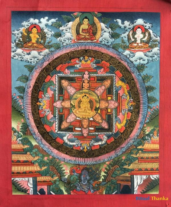 24K Small Mandala Thangka Painting | Home Decor