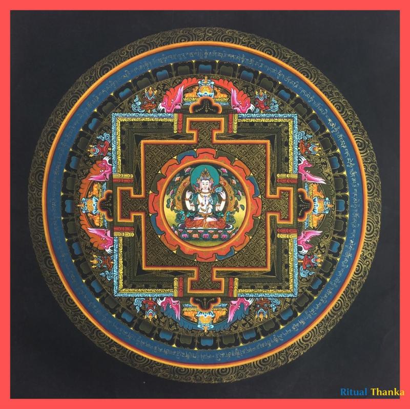 Bodhisattva Tara Thangka Mandala for Good luck | Traditional Painting | Buddhist Bodhisattva Dolma | Medium Size Dharma Art For Wall Hanging