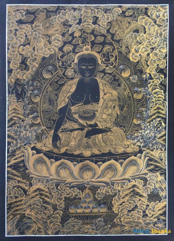 Shakyamuni Buddha ( Golden Black) Thangka
