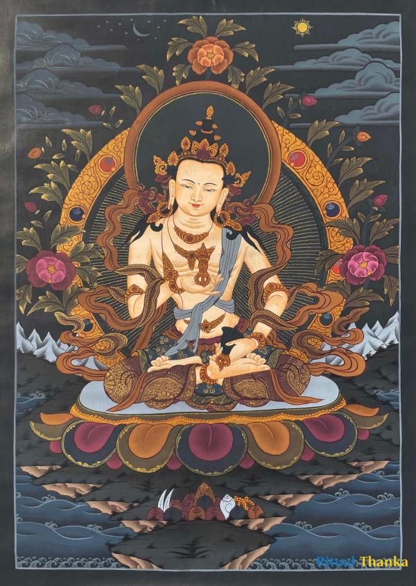 Thangka Painting Of Vajrasattva | Original Hand-Painted Tibetan Buddhist Thanka | Mindfulness Meditation Object of Focus For Our Wellbeing