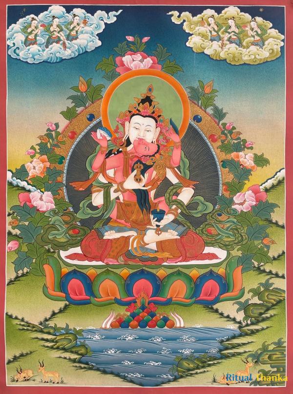 Yab Yum Vajrasattva Shakti Original Hand-Painted Thangka | Wall Hanging Meditation And Yoga | Tibetan Buddhist Thangka Art | Zen Buddhism