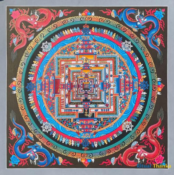 Kalachakra Mandala With Dragon Motif Thangka