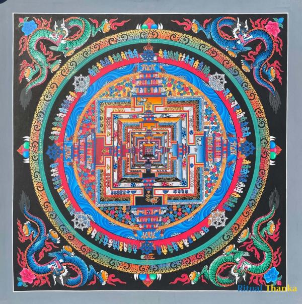 Kalachakra Mandala With Dragon Motif Thangka