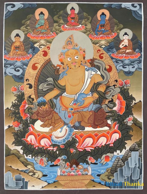 Dzambala with Pancha Buddha Thangka