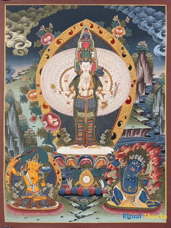 Original Hand painted 1000 armed Lokeshvara Thangka | Avalokiteshvara or Chenrezig Thangka