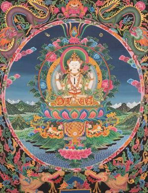 Bodhisattva Avalokiteshvara Thangka Painting | Buddhist Newari Art Style