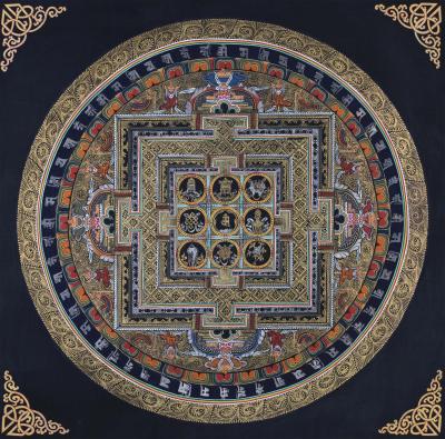 Tibetan 8 Auspicious Tibetan Thangka | Om Mani Padme Hum Mantra Mandala |  Cotton Canvas Spiritual Art for Altar space | Buddhist Prayers