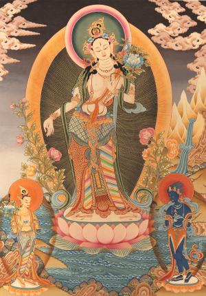 Standing White Tara Mother Goddess Healing Thangka Painting
