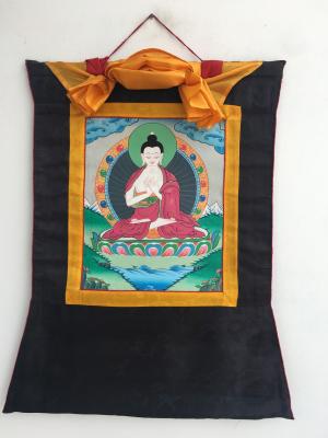 Small sized VAIROCHANA BUDDHA Brocade Mounted | Original Hand Painted Tibetan Art for shrine room or gifting a dear friend | Vintage Art