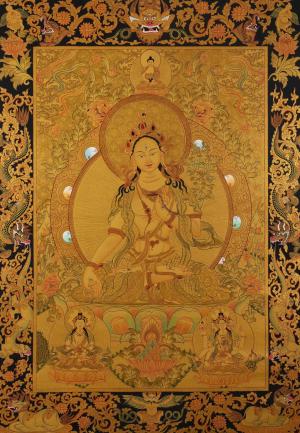 71x51 CMS Medium Size White Tara Thangka | High Quality 24k Gold Painted Bodhisattva Painting