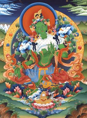 Green Tara Female Bodhisattva Original Hand Painted Thangka
