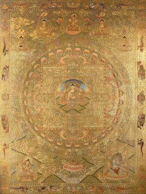 Shakyamuni Buddha Thangka | Mandala Tapestry | Fine Quality All Gold Style Painting