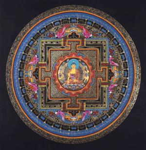 Buddha Shakyamuni Mandala Thangka Painting | Himalayan Buddhist Art of Buddha On Lotus Throne