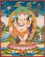 71 x 55 CMS Ganesh Painting | Tibetan Religious Wall Hanging Art | Buddhist And Hindu Dharma Protector