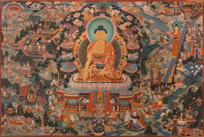Shakyamuni Buddha Life Story | Vintage Original Hand-Painted Thangka
