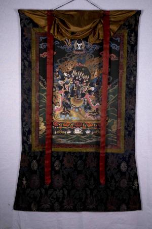 Old Vajrakillaya Yidam | Tibetan Sakya Tradition Thangka mounted on a traditional Khadi Brocade