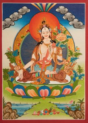 Small Size White Tara Thangka | Tibetan Buddhist Art Of Female Bodhisattva For Wall Decoration