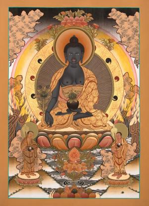Medicine Buddha Lapis Lazuli Original Handmade Tibetan Thangka | Buddhist Arts
