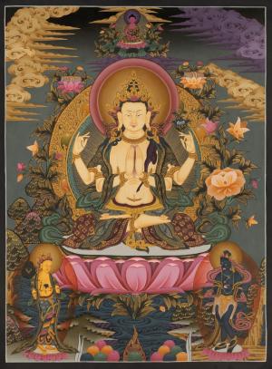 Chengrezig Thangka,Avalokitesvara thangka-with 24 karat Gold,seto machindranath