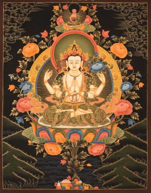 Original Hand Painted Bodhisattva Avalokiteshvara Chengrezig Thangka | Deity of compassion | Wall Decoration Painting
