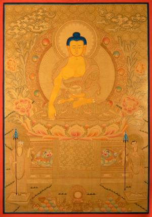 24K Gold Style Original Tibetan Buddhist Painting Of Shakyamuni Buddha Thanka