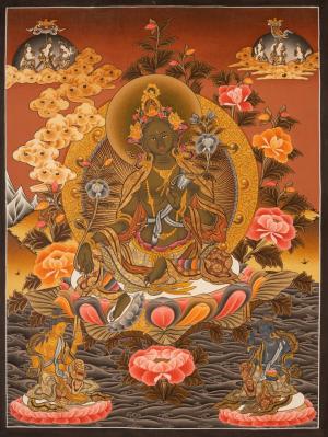 Green Tara Thangka Original Handpainted Buddhist Thangka | Spiritual Wall Art For Your Meditation
