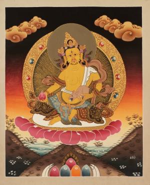 Dzambala Thangka Painting | Deity Of Wealth | Kubera Buddhist Wall Decoration Painting