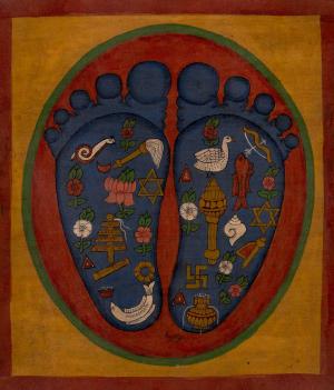 Oil Varnished Buddha's Feet Laden with Auspicious Signs