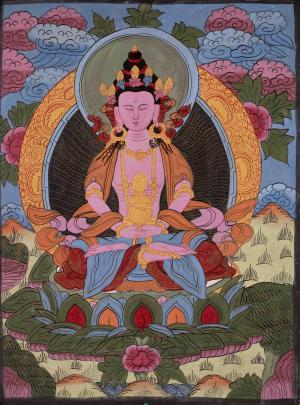 30+ Years Old Amitayus Buddha Thangka | Original Hand Painted Tibetan Art