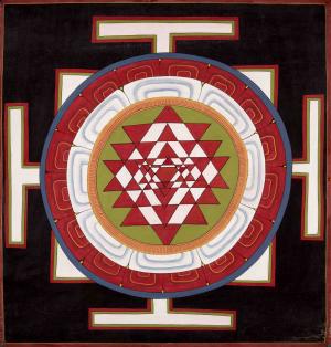 Vintage Handmade Shree Yantra Mandala Thangka | Tibetan Wall Art for Yoga, Decor and Meditation | Wall Hanging Yoga Meditation Canvas Art