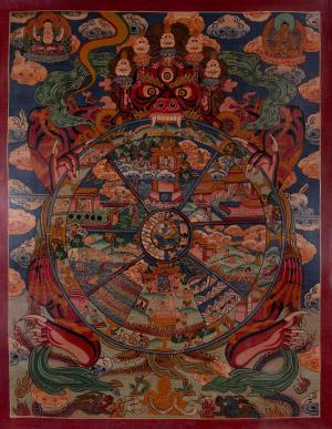 Small Size Oil Varnished Wheel of Life Thangka