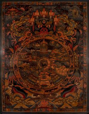 Oil Varnished Wheel of Life Thangka | Original Hand painted Bhavachakra Mandala