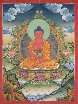 Amitabha Buddha Thangka | Original Hand-Painted Red Buddha