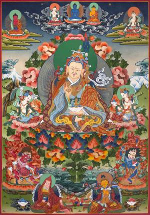 Guru Padmasambhava, Consort Mandarva, Yeshe Tsogyal, Tibetan Thangka