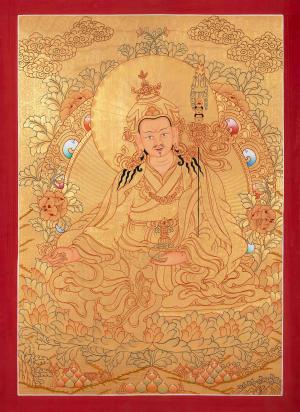 Guru Rinpoche Padmasambhava 24k Gold Traditional Buddhist Handmade Thangka