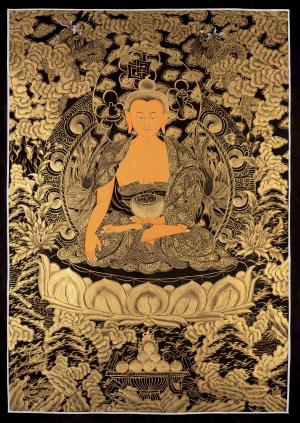 Black and Gold Style Shakyamuni Buddha | Original Tibetan Painting Of Shakyamuni Buddha Thanka