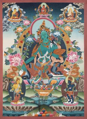 Green Tara Female Bodhisattva Original Hand-Painted Buddhist Thangka
