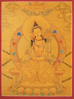24K Gold Style Original Hand Painted Tibetan Thangka of Maitreya Buddha