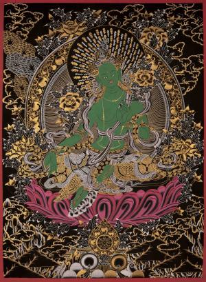 Green Tara Thangka | Original Hand Painted Gold Style Healing Female Deity