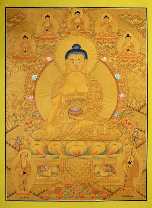Full Gold Style Shakyamuni Buddha | Original Hand-Painted Tibetan Thanka Buddhist Painting