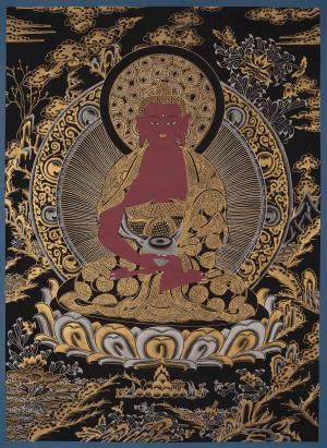 Amitabha Buddha Thangka | Original Hand-Painted Red Buddha | Art Painting for Meditation and Good Luck to house