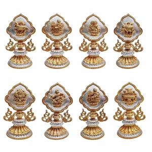 Buddhist Handmade Eight Set Tibetan offering Set, Partly Gold Plated, Silver Plated