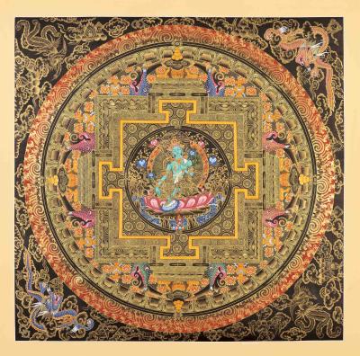 Green Tara Mandala Thangka Painting | Full 24k Gold Style | Perfect For Wall Decoration | Travel Thangka Art | Spiritual Gift