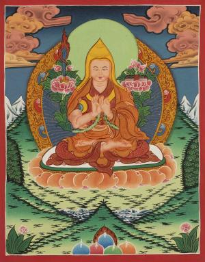 33X23 CMS Tsongkhapa Original Hand-Painted Tibetan Thangka | Religious Painting Of Buddhist Master